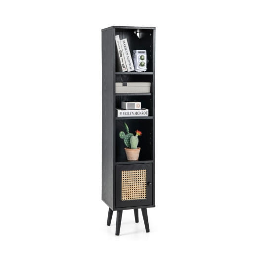 4 Tiers Rattan Storage Cabinet with Slim Design-Black - Color: Black D681-JV10828DK
