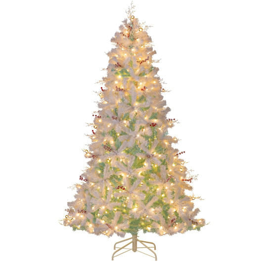 Pre-Lit Artificial Christmas Tree with Snow Flocked Branch Tips-M - Color: White - Size: 7 ft D681-CM25281US-M
