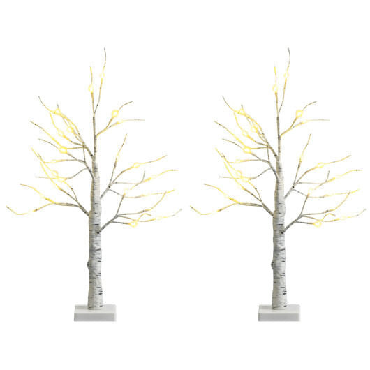 Set of 2 Pre-lit White Twig Birch Tree Battery Powered for Christmas Holiday - Color: White - Size: D681-CM23466-2
