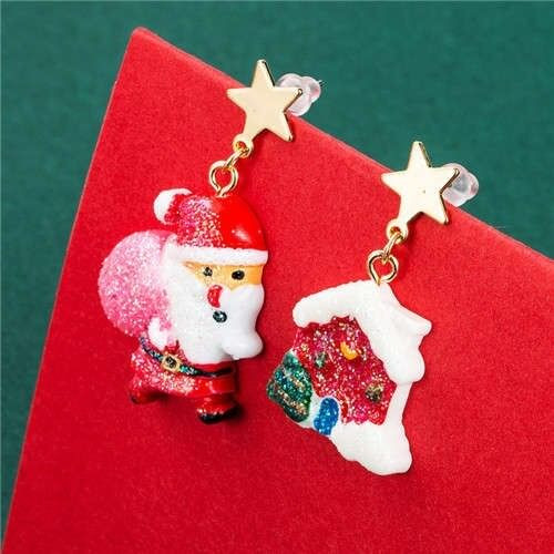 Christmas Jewelry Wholesale Santa Claus with Snow House Classic Combo Fashion Women Costume Earrings A392-fear6905