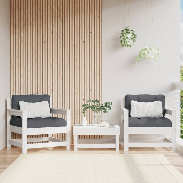 Patio Chairs with Cushions 2 pcs White Solid Wood Pine A949-825563