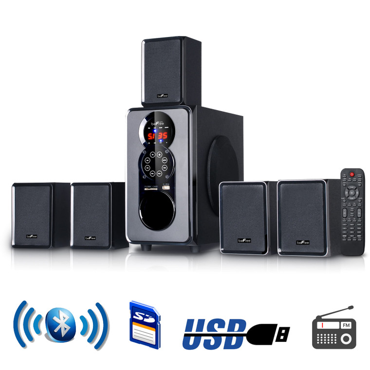 beFree Sound 5.1 Channel Surround Sound Bluetooth Speaker System in Black D970-BFS455