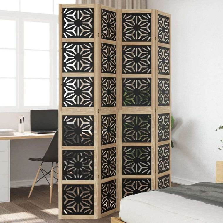 Room Divider 4 Panels Brown and Black Solid Wood Paulownia A949-358804