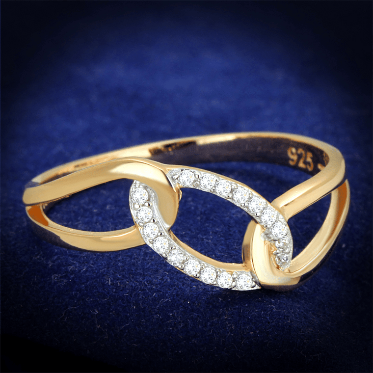TS362 - Rose Gold + Rhodium 925 Sterling Silver Ring with AAA Grade CZ  in Clear A874-TS362