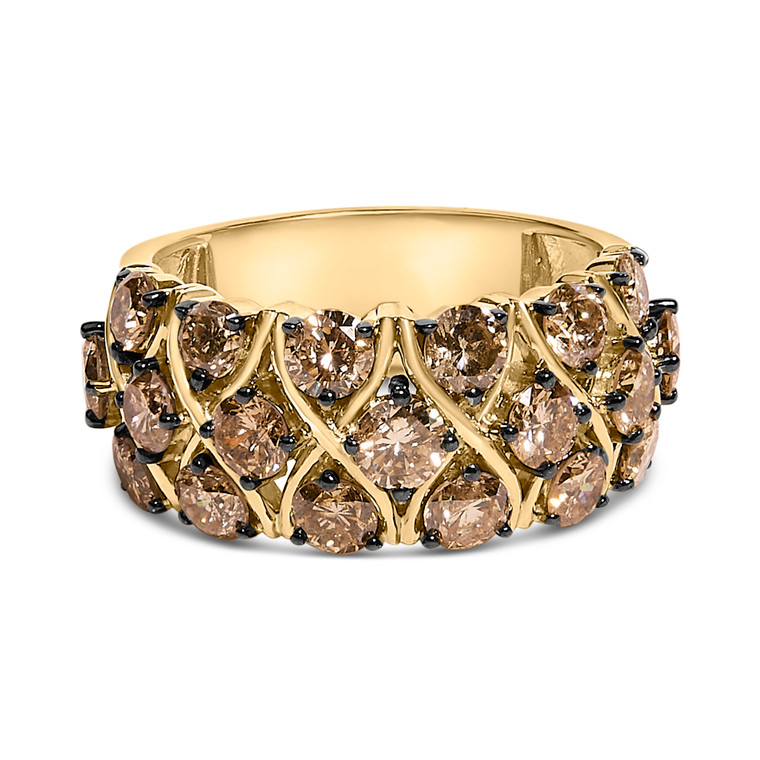 10K Yellow Gold Plated .925 Sterling Silver 3.0 Cttw Champagne Diamond Multi Lattice Band Ring - Si N162-023343R700