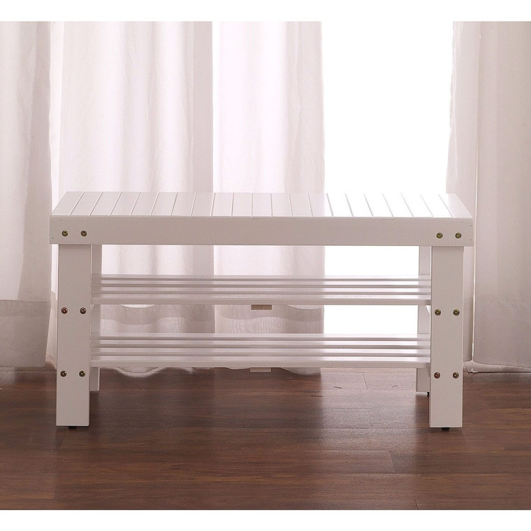 Solid Wood Shoe Rack Entryway Storage Bench in White Q280-WSB519846