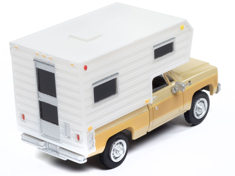 1977 Chevrolet Fleetside Pickup Truck with Camper Beige Metallic and Tan "Mini Metals" Series 1/87  F977-30673