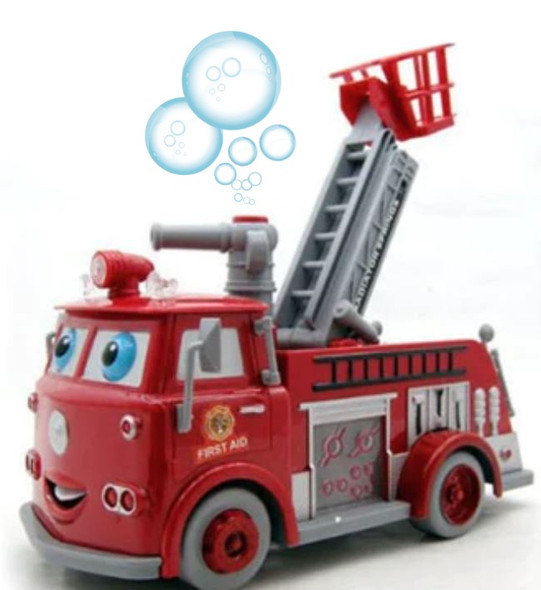 Switch adapted bubble pumping firetruck for kids with disabilities.