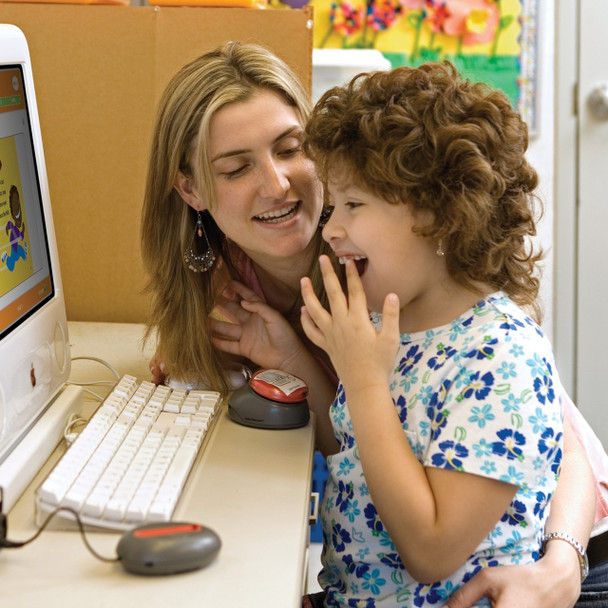 Girl using Jelly Beamer Wireless Switch Transmitter