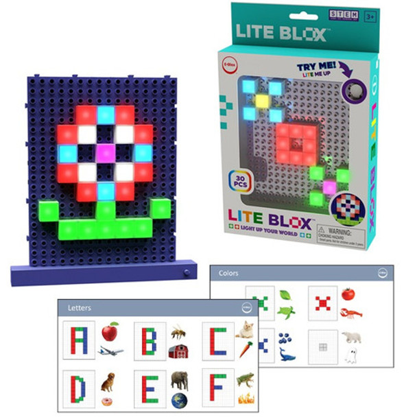 Use Lite Blox to make shapes, patterns, letters. Great for teaching colors, shapes, alphabet.
