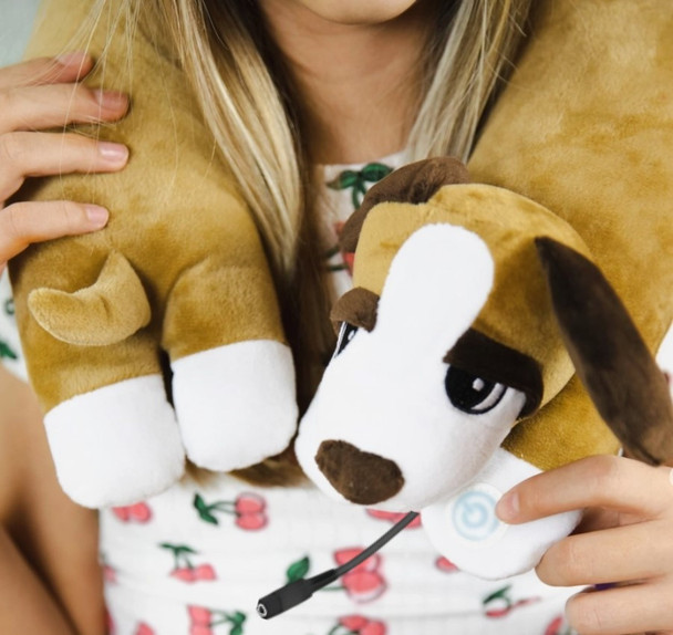 Vibrating neck pillow provides comfort and relaxation. Great for those with autism and sensory issues. Switch adapted for people with limited hand use.