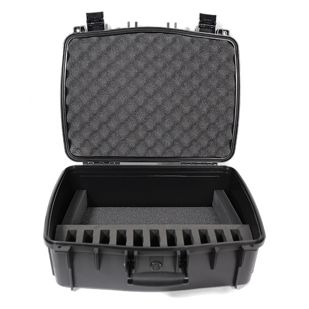 Hard shell protective storage and carrying case for FM listening system.