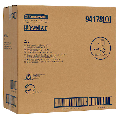 Wypall X70 Centrefeed Roll Wipers 4 Rolls x 220 Wipers (94178)