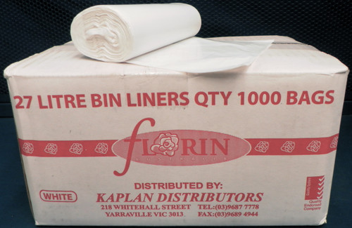 Florin 27 Litre White Bin Liners 1000 Bags Pack.