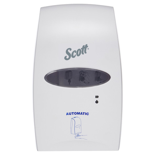 Scott Electronic Skin Care Dispenser (92147), white automatic soap dispenser, ABS plastic, sleek design.