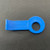 Blue plastic key for KC Dispenser 8921 by Kimberly Clark, with circular hole and tab.