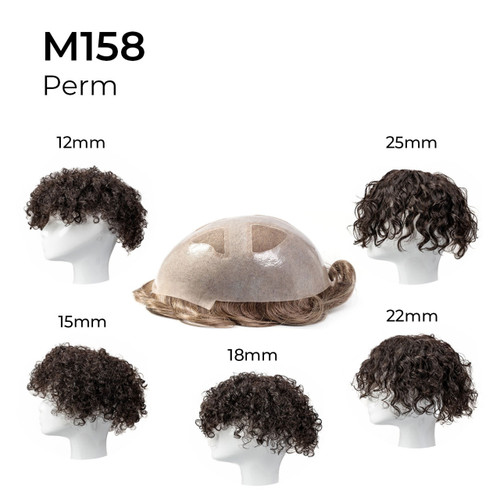 Men's Toupee M158 with Skin Base and French Lace Top Permed/Wavy Human Hair
