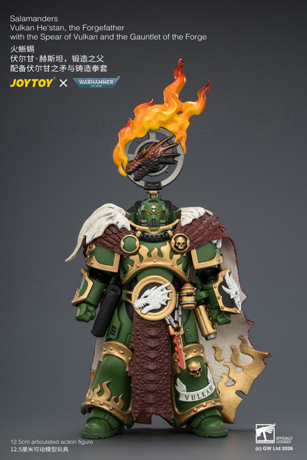 Salamanders Vulkan He'stan, the Forgefather with the Spear of Vulkan and the Gauntlet of the Forge