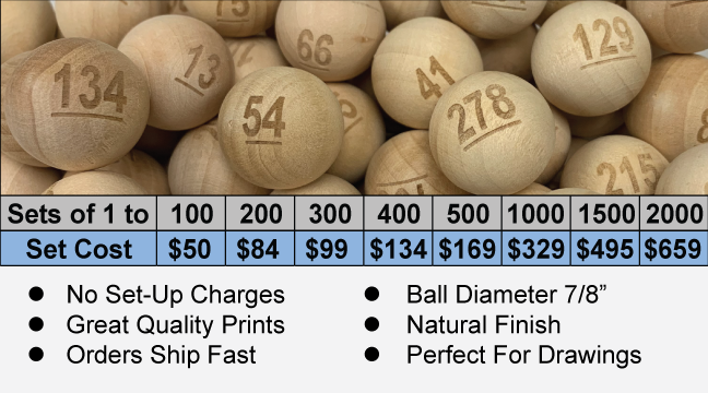 Sequentially Numbered Natural 7/8" Wood Balls Custom Plastic Tokens
