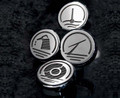 2010-2014 MUSTANG - FLUID CAP COVERS 4PC | TRIPLE CHROME PLATED, CHOOSE VINYL INLAY COLOR