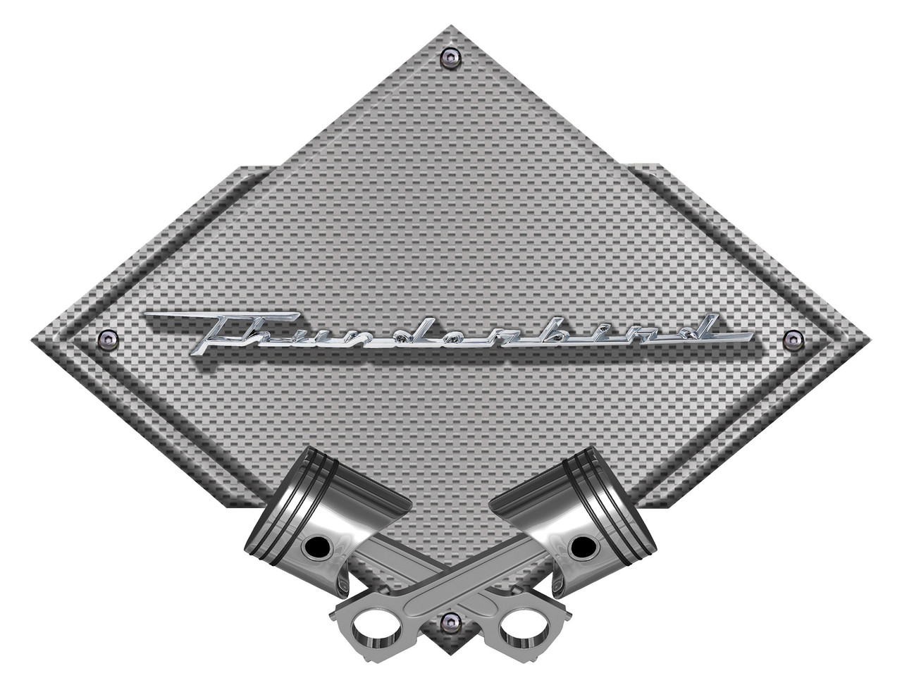 Thunderbird Script Silver Diamond with Pistons Steel Sign