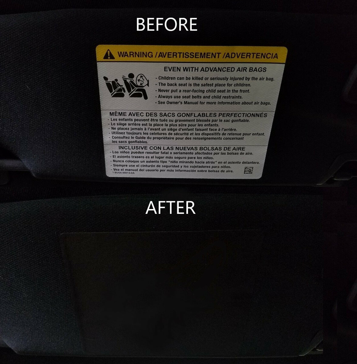 20202021 FORD Mustang Sun Visor Warning Label Blackout Decals Matte