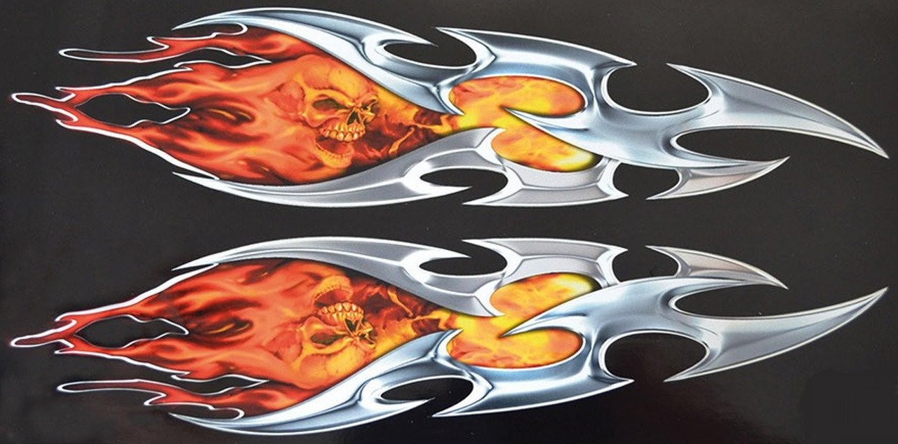Tribal Flame with Skull and Fire Vinyl Decal