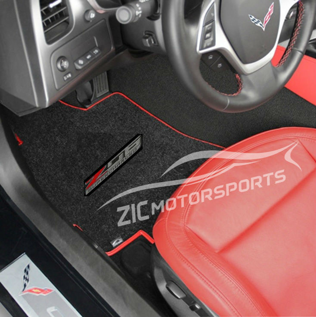 C7 Corvette Z06 Floor Mats Lloyds Mats Jet Black With Red Binding