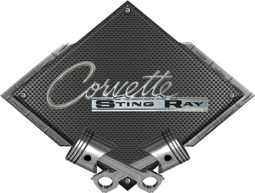 Corvette C3 Stingray Emblem Black Diamond Crossed Pistons Steel Sign