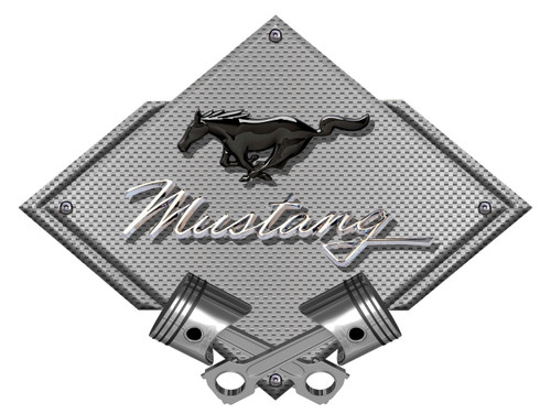 Mustang Pony Black and script Silver Carbon Diamond Steel Sign