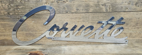 Corvette Script Chrome Garage Steel Sign