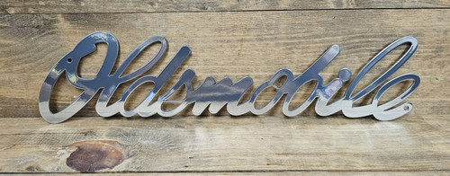 Chevy Oldsmobile Script Chrome Steel Sign Chevy Oldsmobile Script Chrome Steel Sign