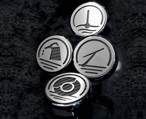 2010-2014 MUSTANG - FLUID CAP COVERS 4PC | TRIPLE CHROME PLATED, CHOOSE VINYL INLAY COLOR