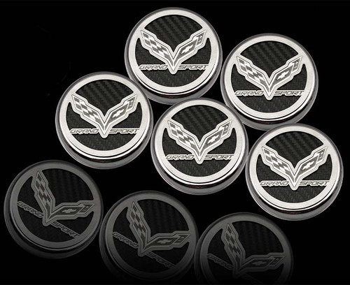 2016-2019 C7 Grand Sport Corvette - Fluid Cap Cover Set W/Crossed Flags & Grand Sport | Choose Color/Transmission - 5/6 Piece