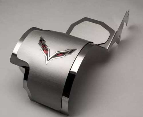 2014-2019 C7 Z06 CORVETTE - ALTERNATOR COVER CROSSED FLAGS EMBLEM | STAINLESS STEEL, CHOOSE COLOR