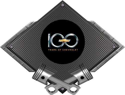 Chevy 100 Years Black Diamond with Cross Pistons Garage Steel Sign
