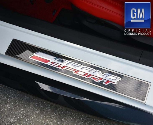 C7 Corvette - Light Up Grand Sport Replacement Door Sills 2pc - Carbon Fiber with Stainless Trim