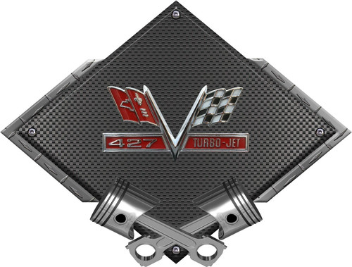 Chevy 427 Turbo Jet Steel Black Diamond Cross Pistons Sign