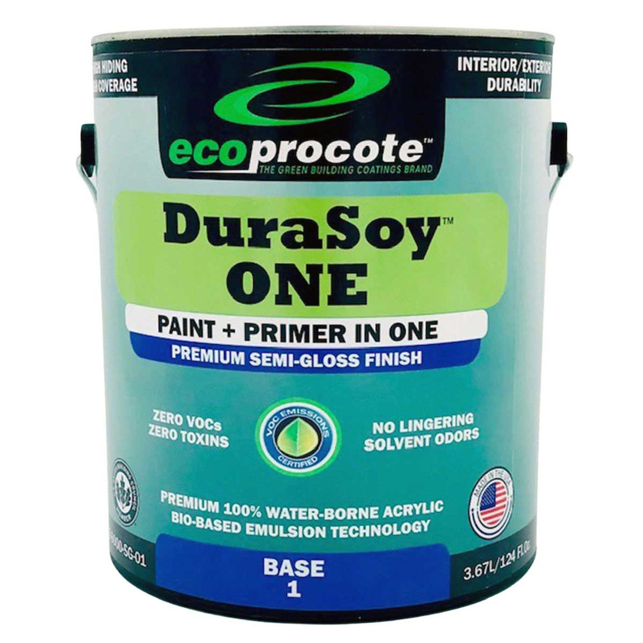 DuraSoy ONE Paint + Primer, Semi-Gloss, Factory Tinted, 1 Gal - Eco Safety  Products