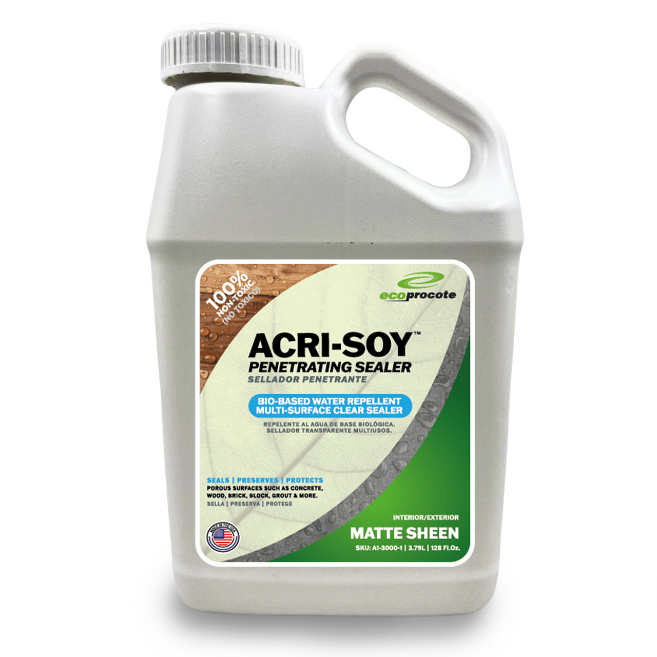 Ecoprocote Acri-Soy Wood Floor, Sidewalk, and Concrete Sealer, 1 Gallon, Matte