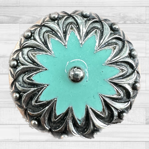 Copper & Antique Silver Turquoise Flower Concho 1.25” W122L