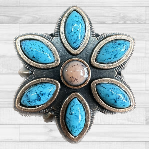 Copper Turquoise Flower 1.5" W207L