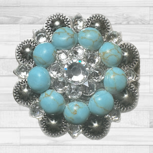 Clear/Fashion Turquoise Antique Silver 1.5" European Crystal Concho