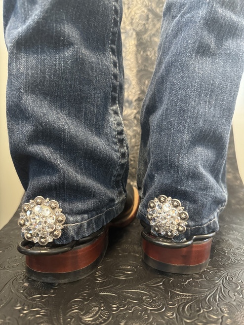 1 pair Hem Hikers with Rodeo Drive 1.5 inch Conchos, Antique Silver Clear
