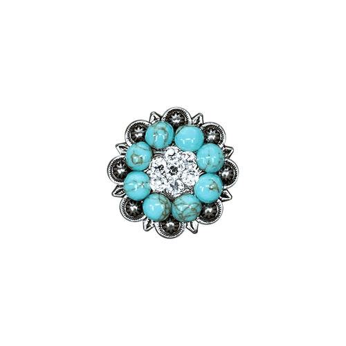 Clear/Fashion Turquoise Antique Silver 1.25" European Crystal Concho