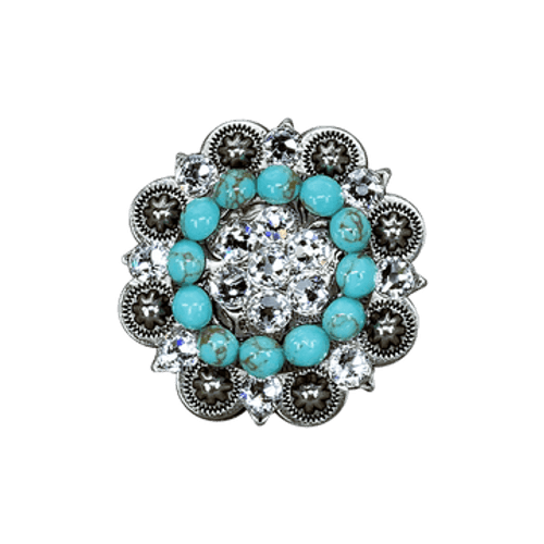 Clear/Fashion Turquoise Antique Silver 2" European Crystal Concho