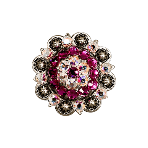 Fuchsia & AB Antique Silver 2" European Crystal Concho