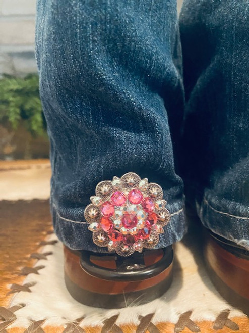 1 pair Hem Hikers with Rodeo Drive 1.5 inch Conchos, Antique Silver, Pink & AB