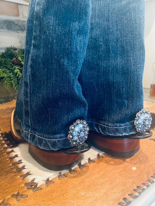 1 pair Hem Hikers with Rodeo Drive 1.5 inch Conchos, Antique Silver, Light Sapphire & Jet
