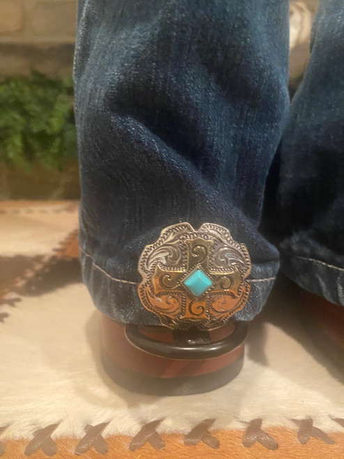 1 pair Hem Hikers with 1.5 inch Rodeo Drive  2-tone with Turquoise Stone Conchos